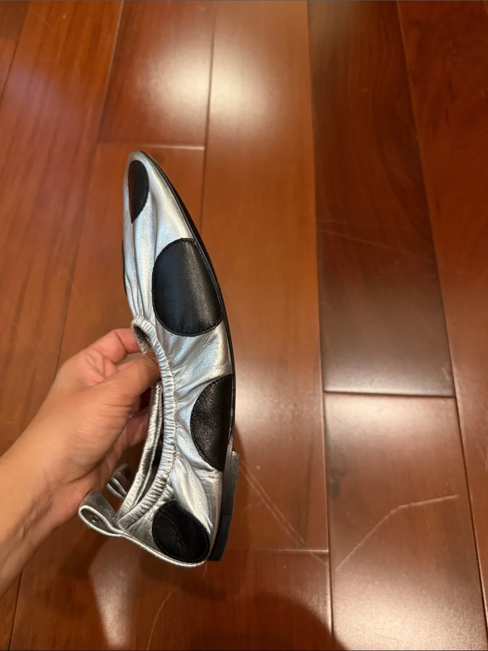 Tory Burch Silver Ballet Flats with Black Polka Dots